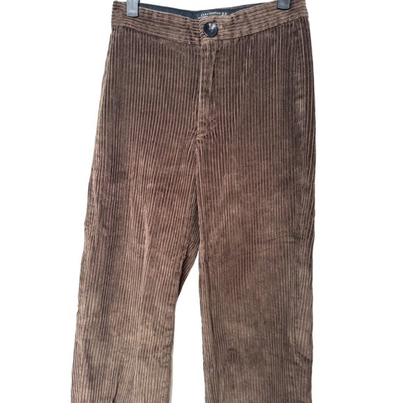 Zara XS Brown Corduroy Wide-Leg Pants - Picture 4 of 11